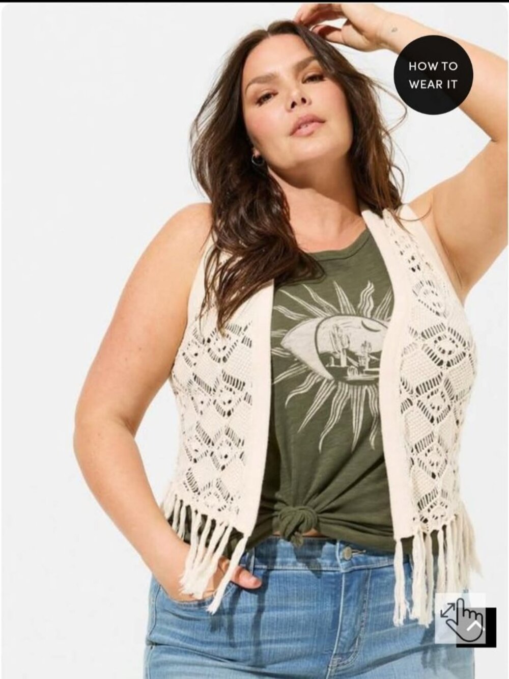 Torrid Cream Crochet Fringe Boho Vest